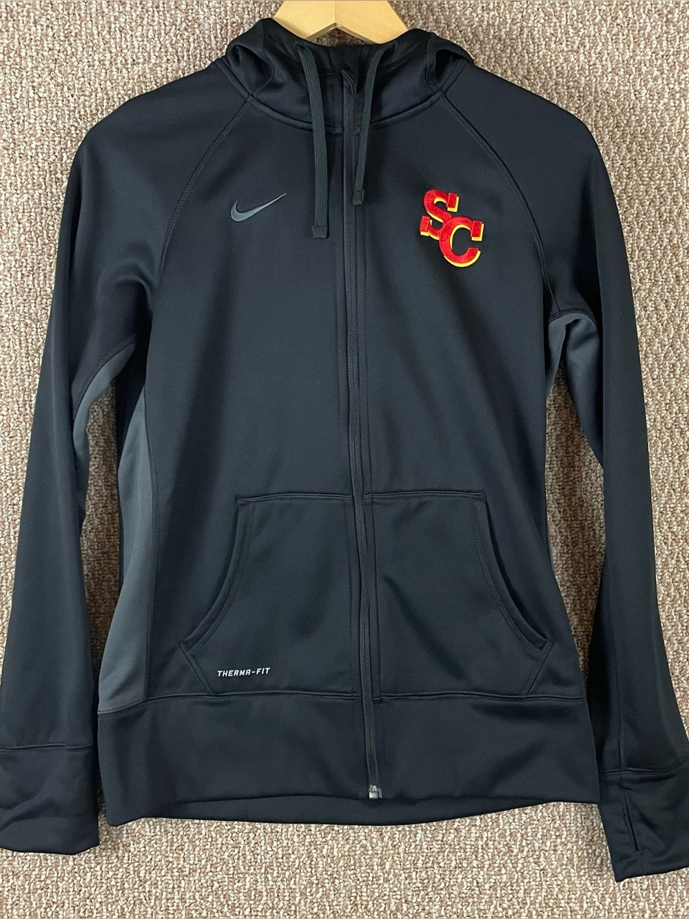 Nike USC Jacket Hoodie Men’s Medium Therma Fit Black Full Zip Pockets F198